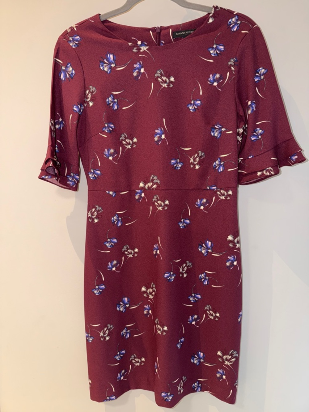 Banana Republic Burgundy Floral Midi Dress with Blue Accents